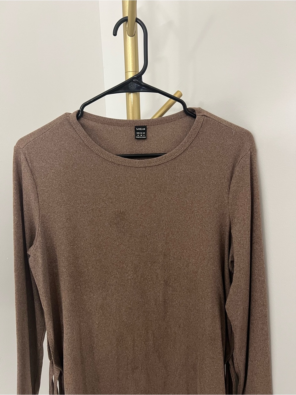 SHEIN Brown Ribbed Crewneck Long Sleeve Sweater
